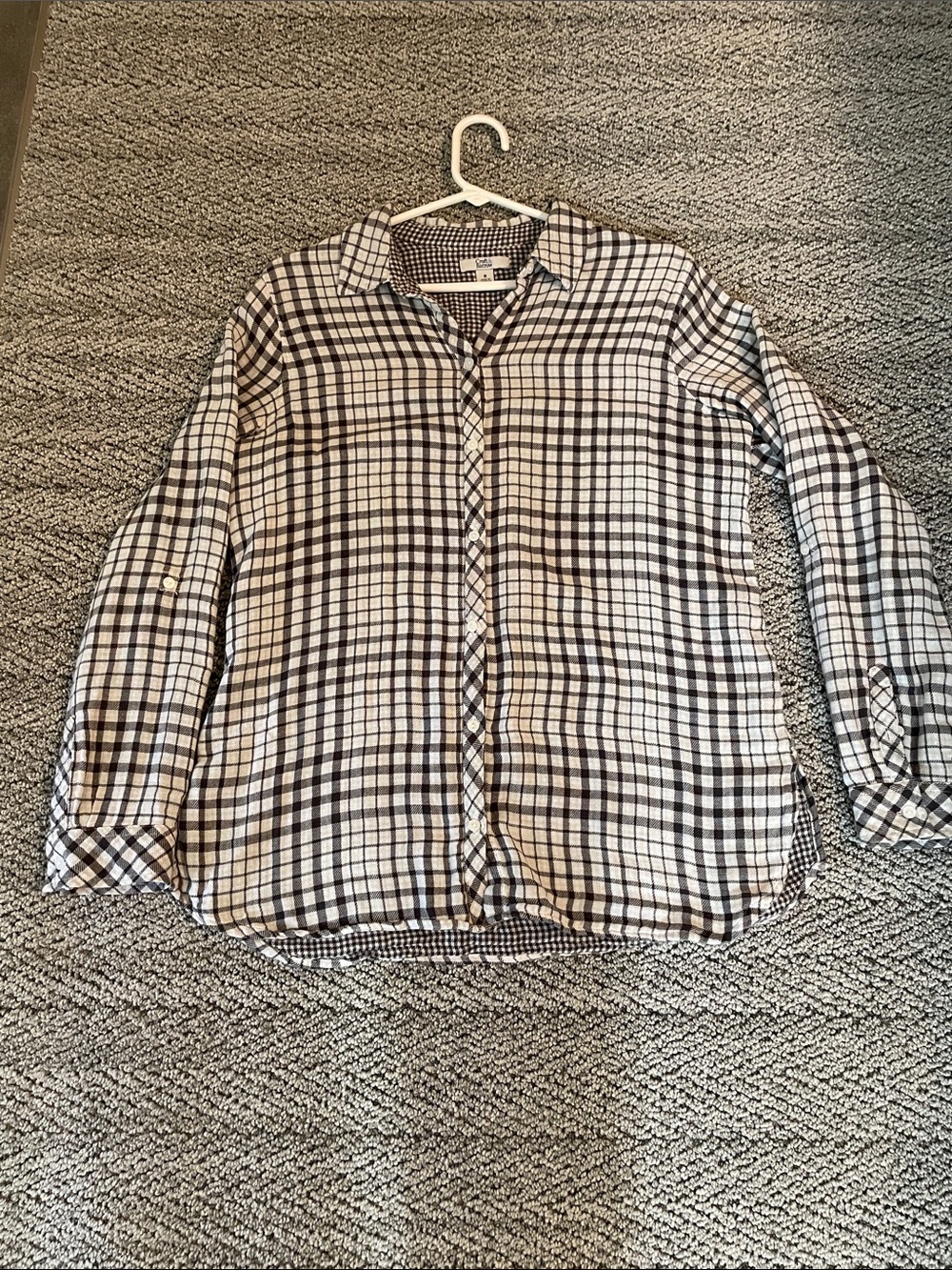 croft & barrow Black and White Plaid Casual Button-Down Shirt